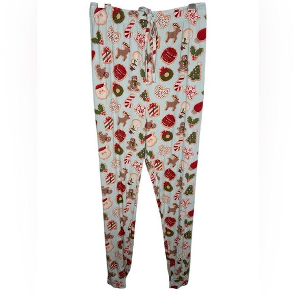 Caden Lane Light Blue Christmas Print Bamboo Pajama Jogger Pants - Picture 1 of 5